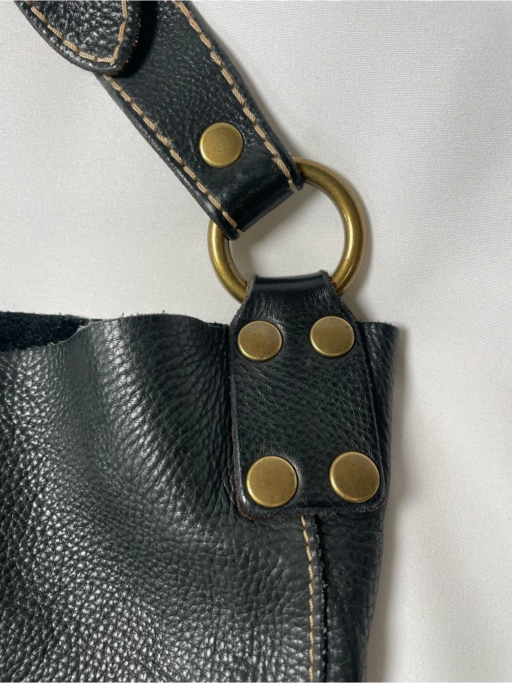 Bag Lucky Brand Black Pebbled Leather Hobo Bag Brass Hardware Boho Chic